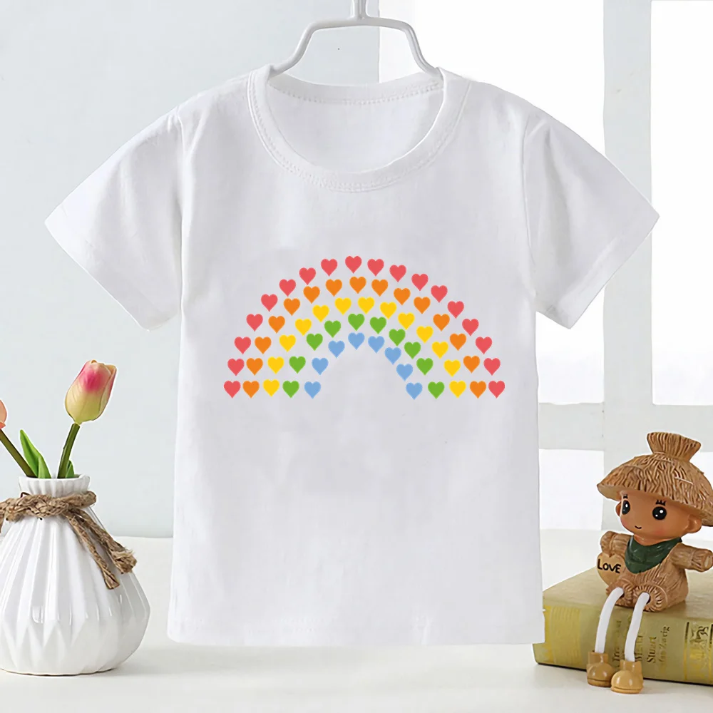 Camiseta con estampado de dibujos animados para niños, Tops de arcoíris para bebés, camisetas informales de manga corta de verano, Harajuku, Unisex, YKP163