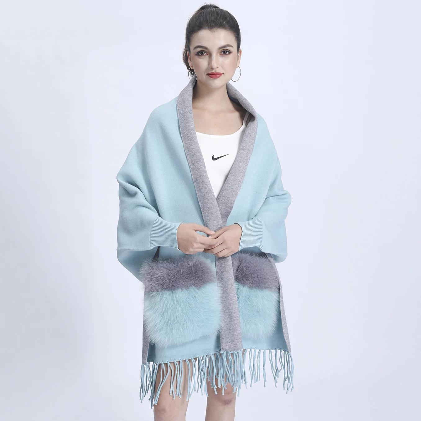 

MISSJANEFUR Poncho Women Winter Warm Wool Cashmere Cape Coats Woman Winter 2021 Luxury Real Fox Fur Poncho Cloak