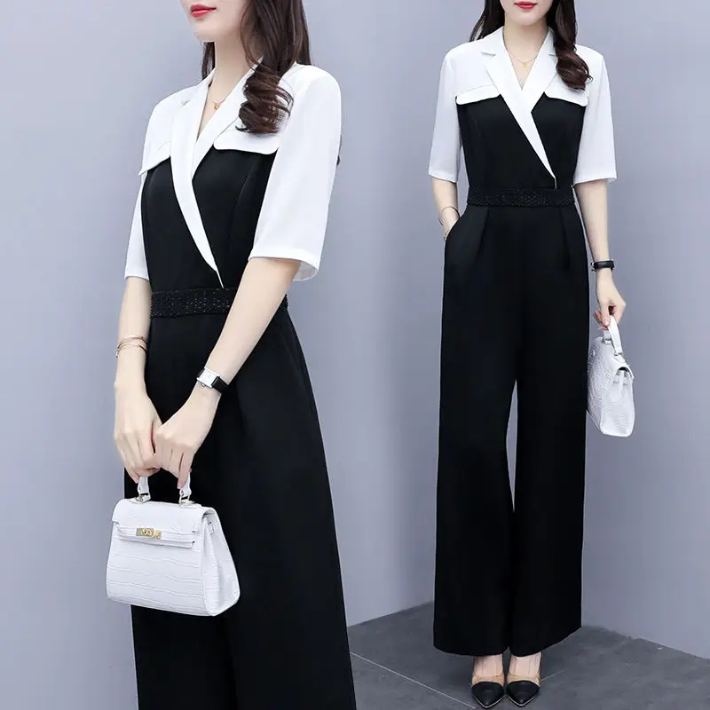 2 piece sets womens outfits for women 2020 casual black Jumpsuit High Waist Wide Leg Pants Suit Office Women's Rompers