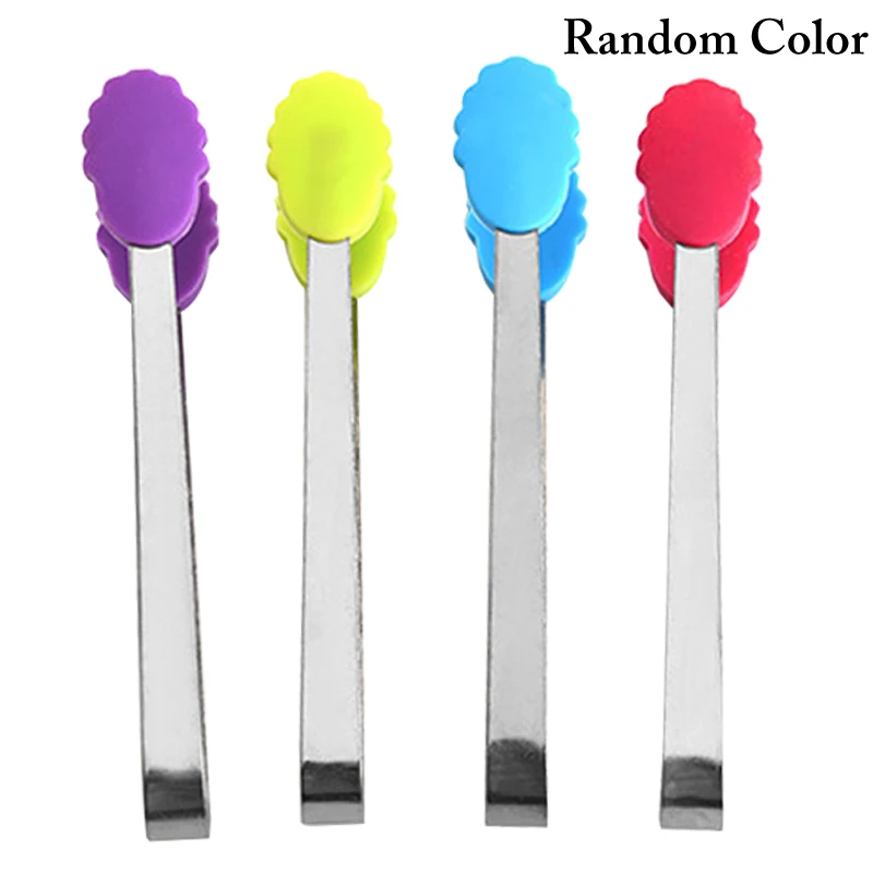 1Pcs Creative Flower Silicone Food Tongs Ice Candy Kitchen Stainless Steel Non-Slip Mini Tongs Flower Shape Food Serving Utensil