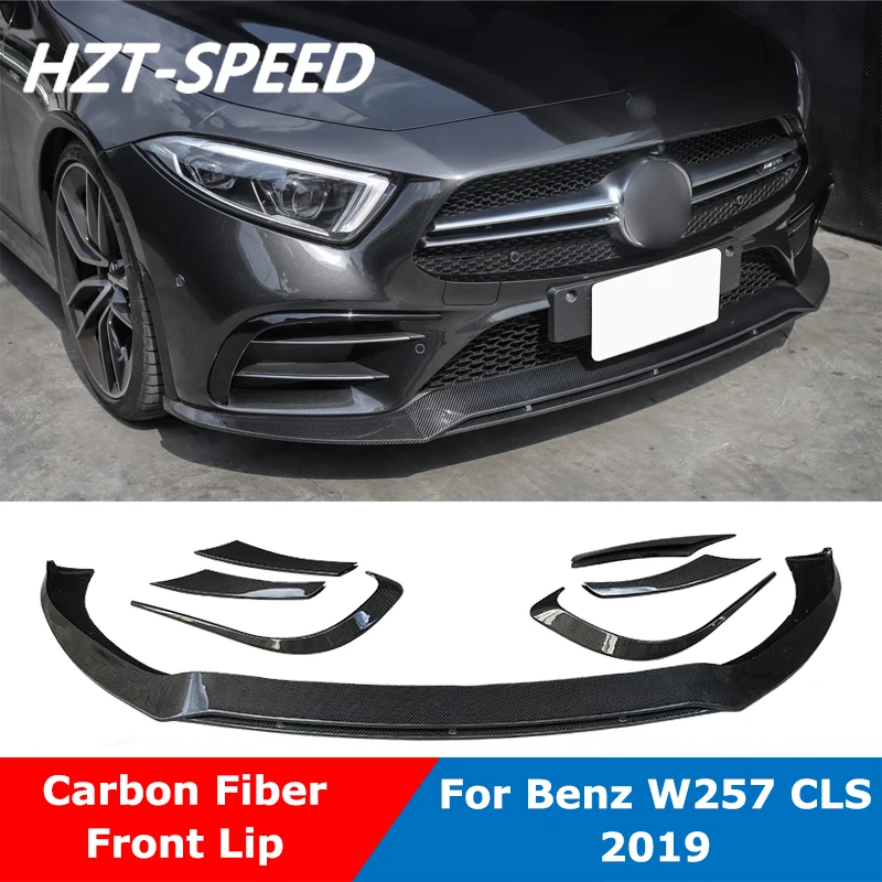 Carbon Fiber Front Bumper Chin Shovel Lip With Grille For Benz W257 CLS Class CLS53 AMG Car Body Kit 2019