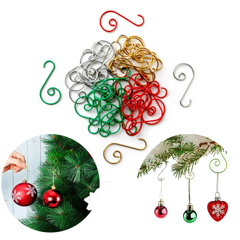 

50Pcs Christmas Decorations Supplies S Shape Metal Hanging Hook for Christmas Tree Balls Ornaments Accessories Lot