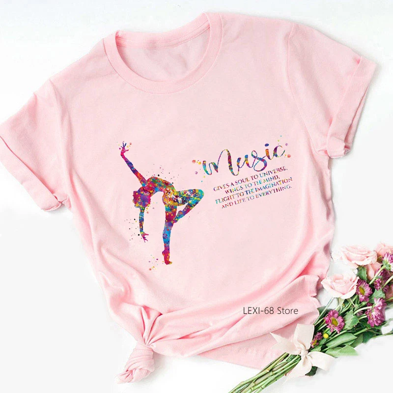 Watercolor Lyrical Dance Music Dancer Graphic Print Tshirt Women Funny T Shirt Femme Kawaii Clothes T-Shirt Female Tops