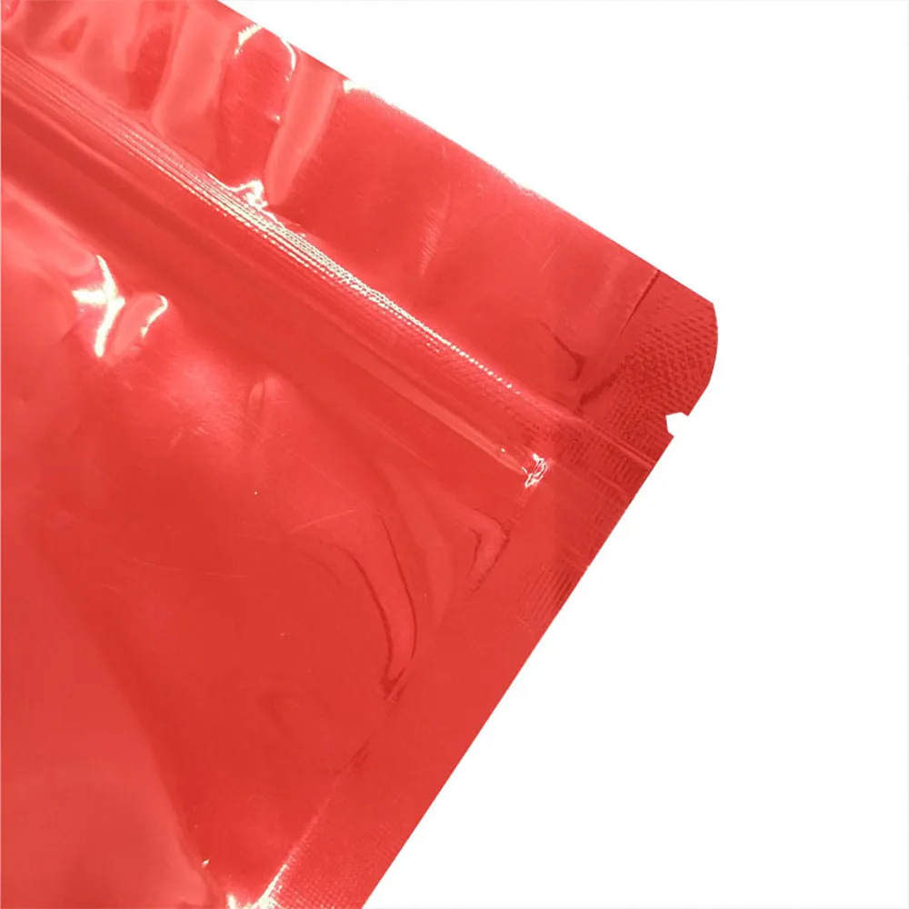 100Pcs Zipper Grip Seal Reclosable Tear Notch Doypack Food Storage Pack Pouches Glossy Aluminum Mylar Foil Zip Lock Stand Up Bag