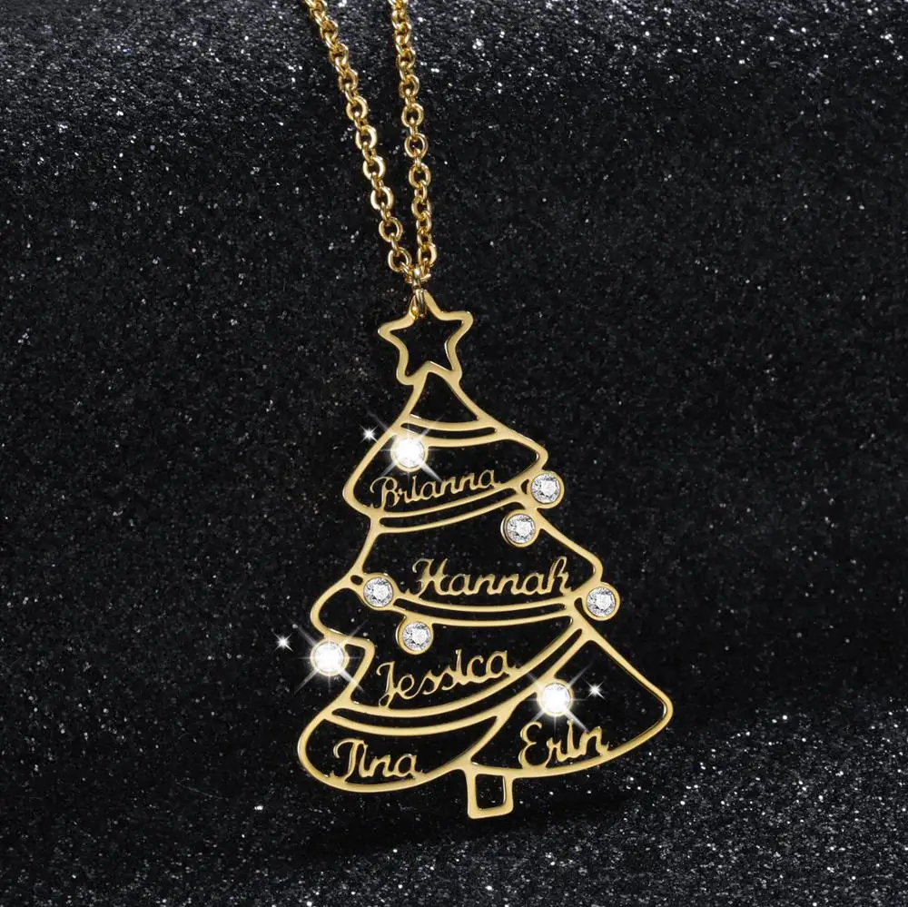 MYDIY Customized Fashion Stainless Steel Name Necklace Personalized Christmas tree necklace Christmas Jewelry For Women Gift