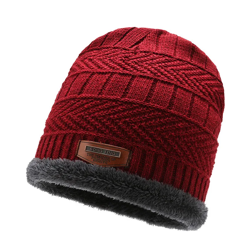 New Unisex Letter Beanie Hat Leisure Add Fur Lined Winter Hats For Men Women Keep Warm Knitted Hat Fashion Solid Ski Bonnet Cap