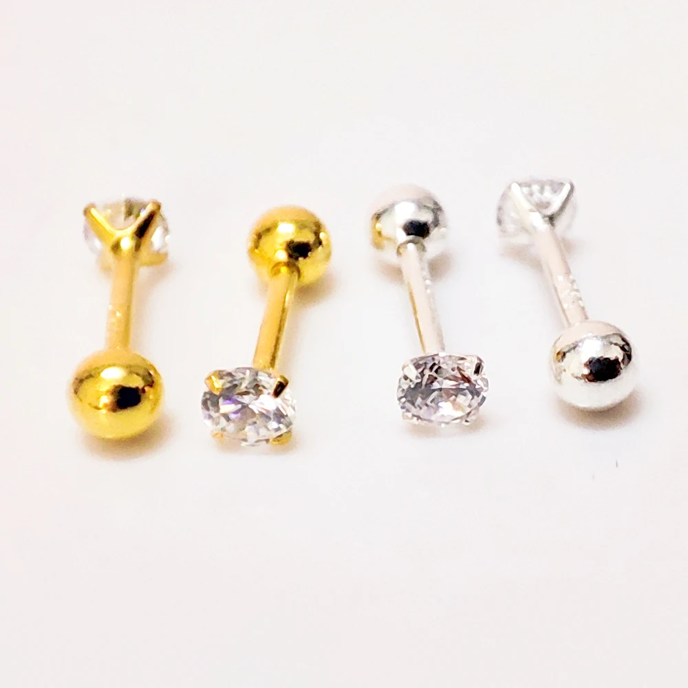 10Pairs/lot Wholesale  Fashion Zircon Screw back Earring  925 Sterling Silver Internally Thread Stud  Earring