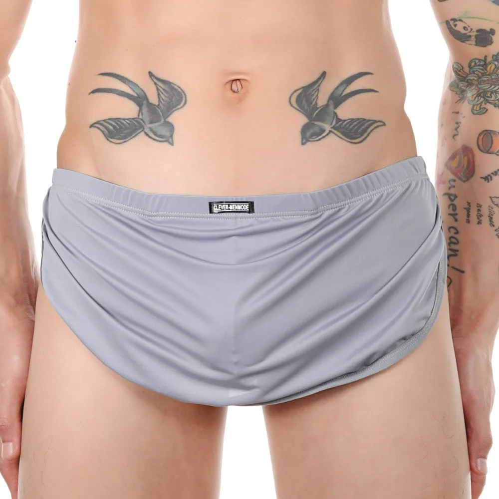 Split Side Shorts Men Loose Comfy Pajamas Underwear Peni Pouch Panties Underpants Trunk Sexy Cueca Homme Sleepwear A30