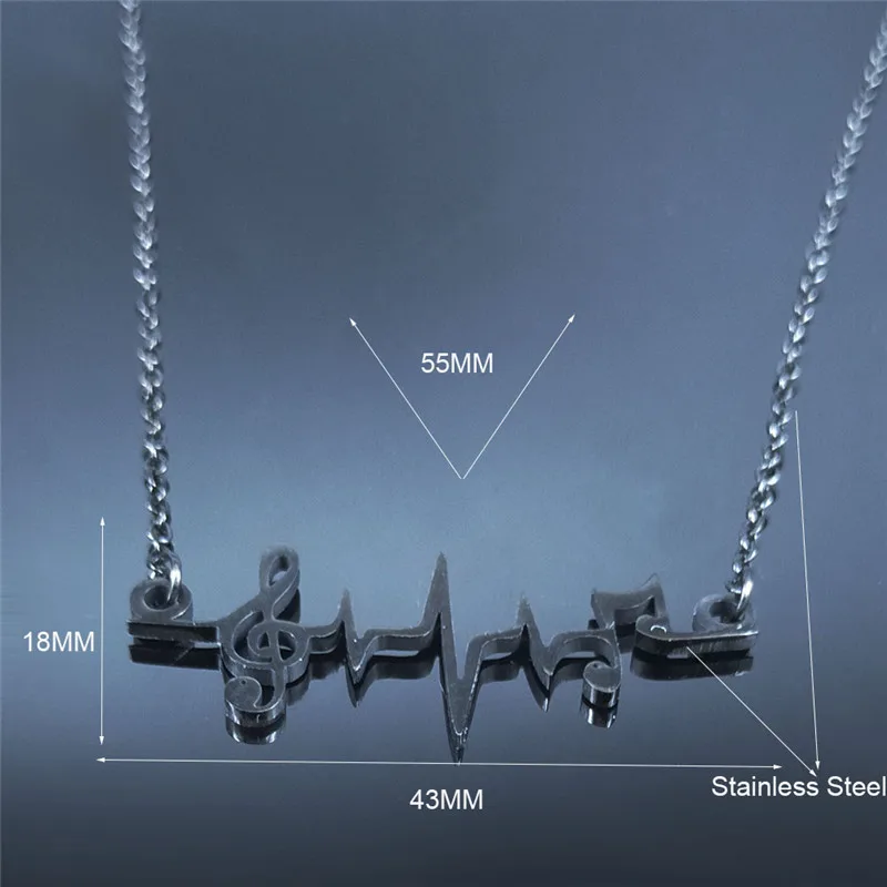 قلادة نسائية من الفولاذ المقاوم للصدأ ، قلادات سوداء اللون ، دلايات مجوهرات ، ملاحظات موسيقية ، N4150S03 ،
