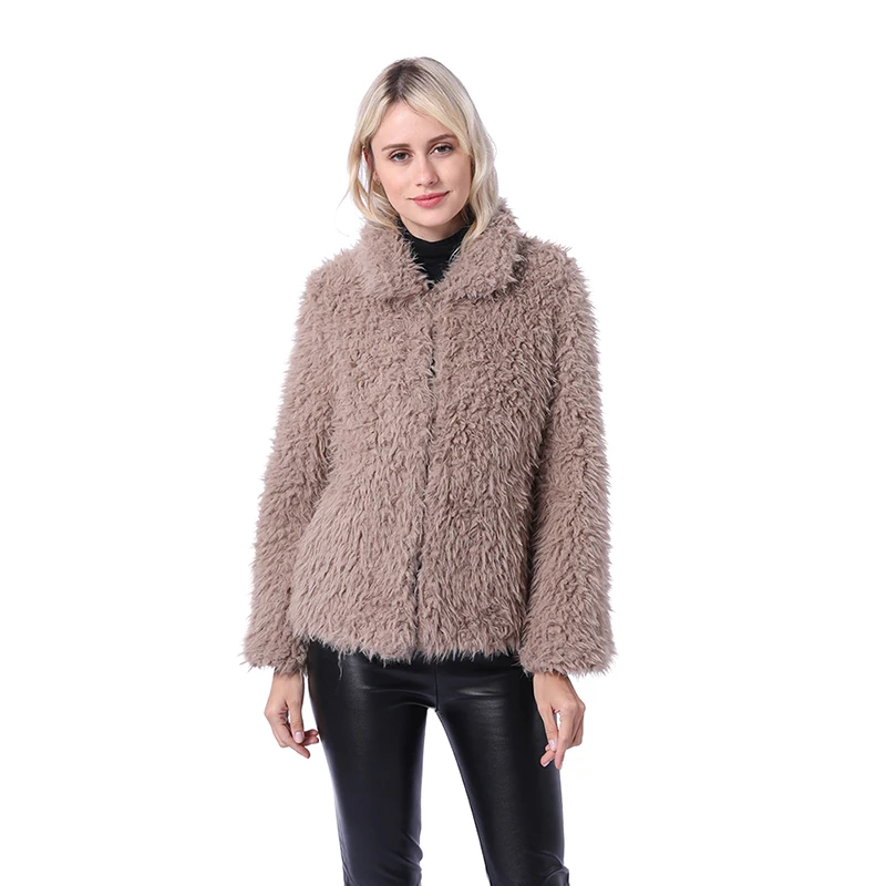 Winter Coat Female Faux Lamb Fur Jacket Turn Down Collar Furry Fashion Jacket Winter Warm Fluffy Jackets Women's Clothing