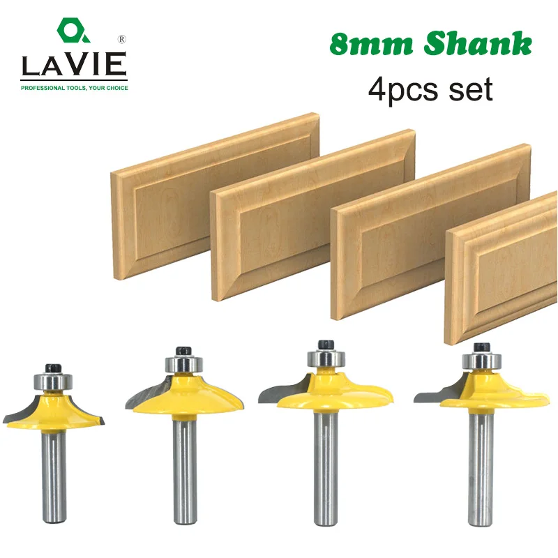 LAVIE 4pcs 8mm 12mm 1/2 Shank Drawer Router Bit Set Round Over Beading Edging Mill Wood Milling Cutter Carbide Woodwork MC02181