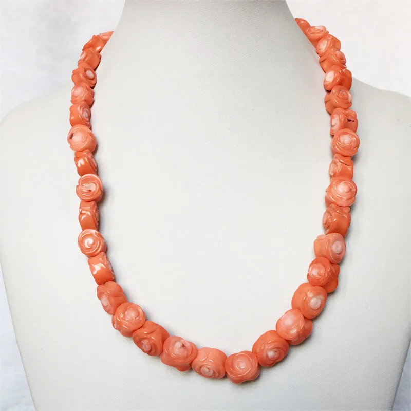 Double Flower Shaper Pink Coral Necklace Gemstone Vintage Natural Jewelry Noble Elegant Exquisite Beaded Chain Choker Collier