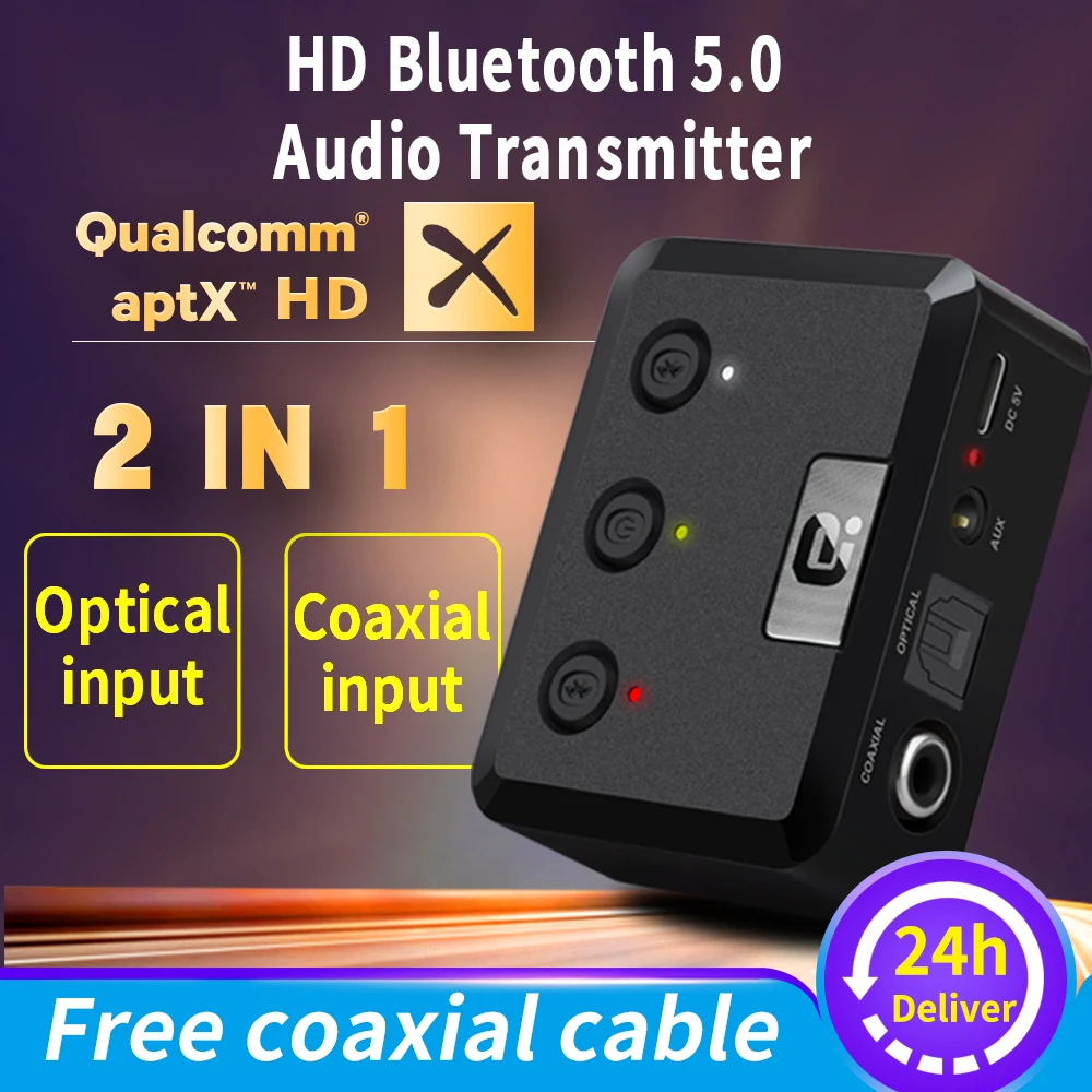 

MR275 Беспроводной аудиопередатчик Bluetooth 5.0 aptX HD ll Оптический коаксиальный 3,5 мм Aux RCA Аудиоприемник Адаптер Dual Link TV PC