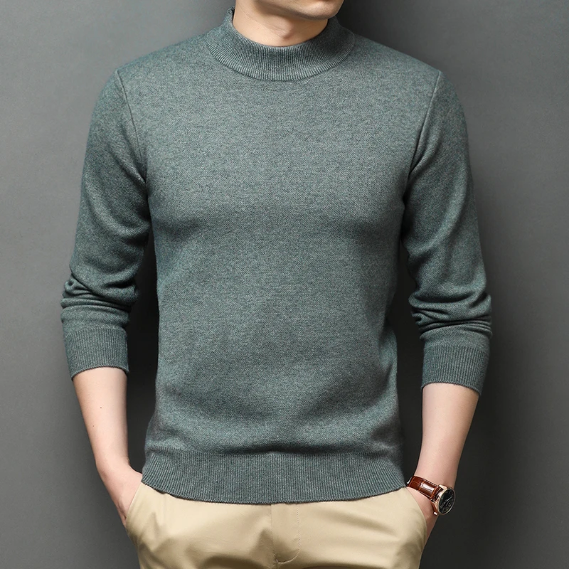 

Winter Male Thick Sweater Mock Neck Sweaters Casual Solid Color Man Warm Jumper Long Sleeve Knit Clothes Pullovers