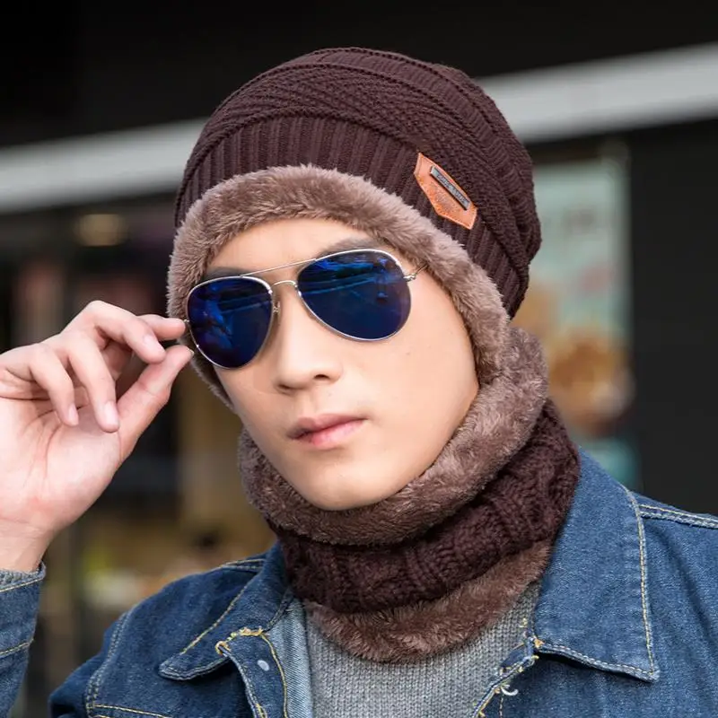 Fashion Knitted Winter Hats For Men Thick and Warm Men Winter Hat Black Autumn Beanie Hat Men Wool Ski Hats Beanies Bonnet 2019