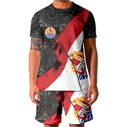 Chándal de Tahiti polinesia para hombre, camiseta informal de manga corta, pantalones cortos, conjunto de 2 piezas, Moleton