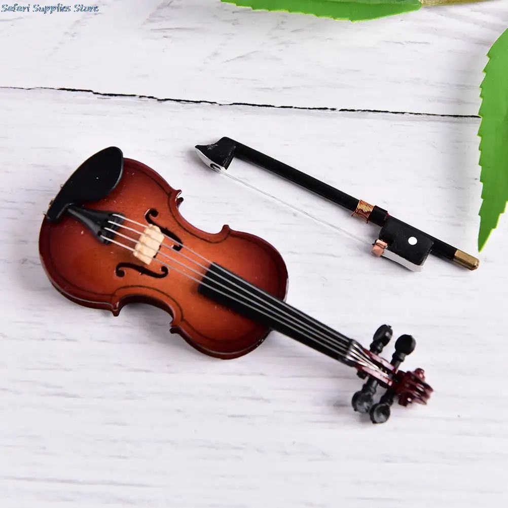 Mini Violin with Support Miniature Wooden Musical Instruments Collection Decorative Ornaments