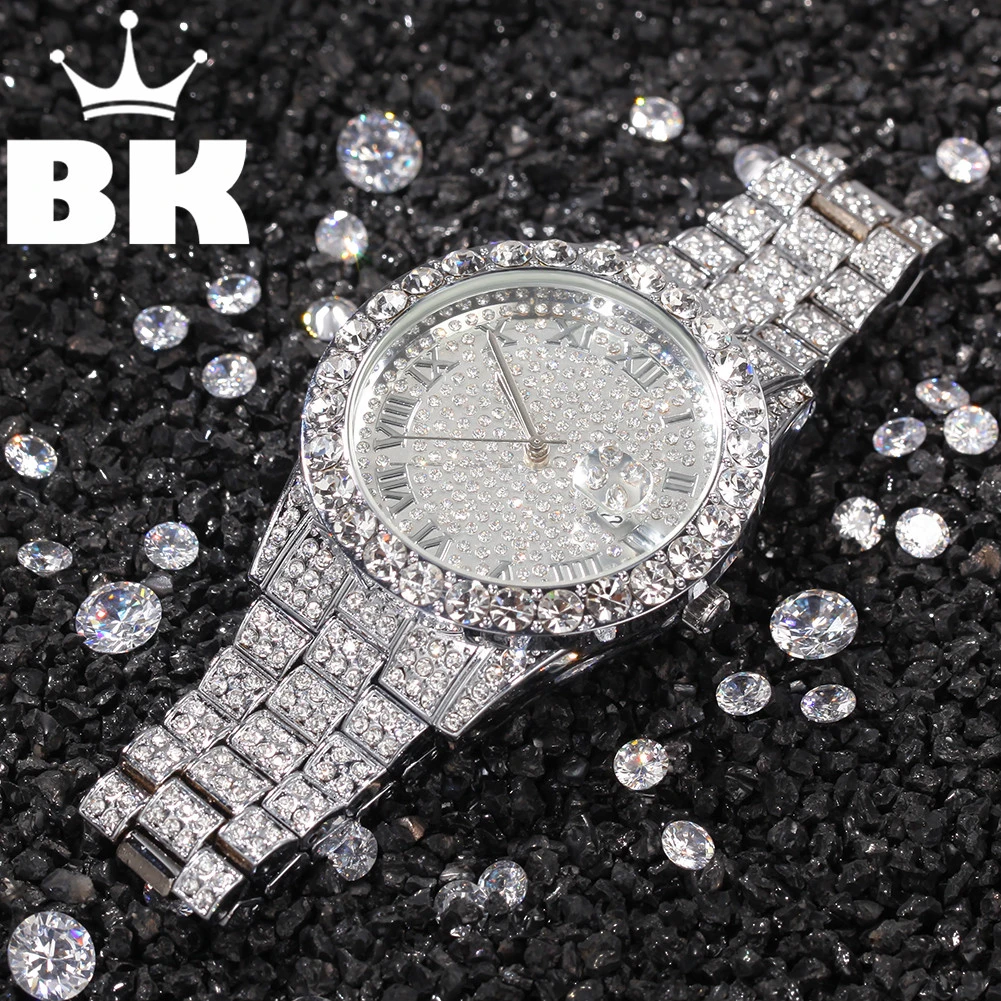 

THE HIP HOP Big Dial Full Iced Out Men Watches Stainless Steel Fashion Luxury Rhinestones Quartz Wristwatches Business Watch