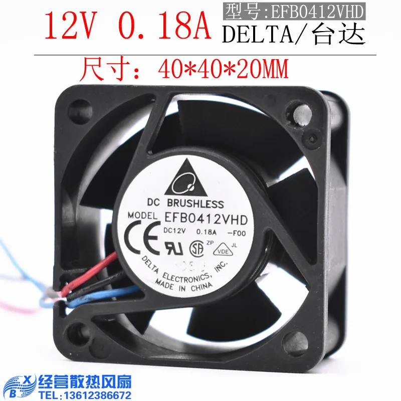 For Original Delta EFB0412VHD 4020 12V 0.18A Dual ball high to fan