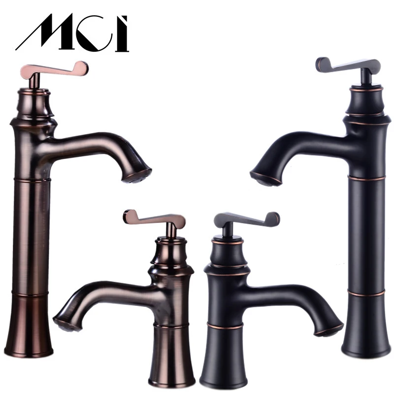 

Black Bronze Finish Bathroom Faucet Basin Sink Faucet Single Handle Brass Water Taps Deck Mounted Mixer Tap For Overhead Sink