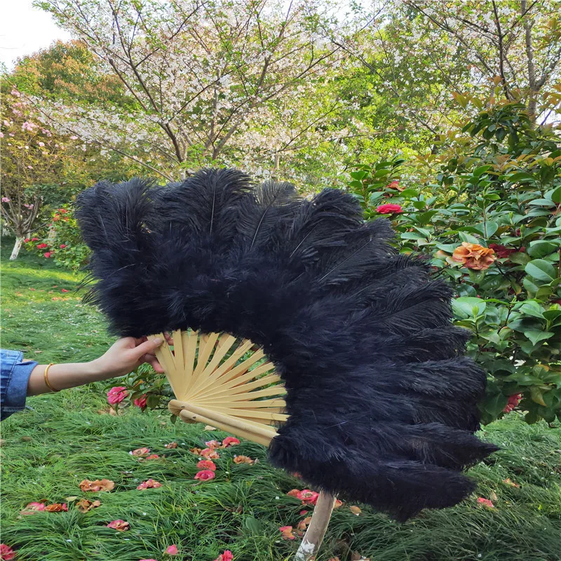 15 Bone Ostrich Feather Fan Celebration Party Wedding Dance Performance Props Decorative Feathers for Crafts Fan