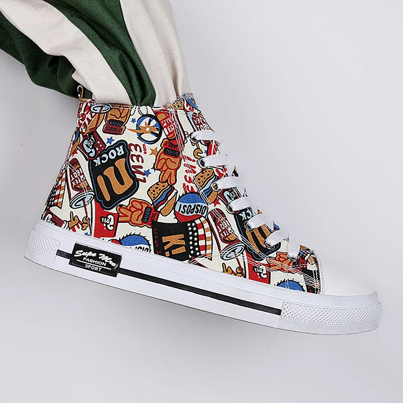 New Men Shoes Teens Casual Sneakers High Top Canvas Breathable Skateboard Cushion Vulcanization Running Jogging Footwear Travel