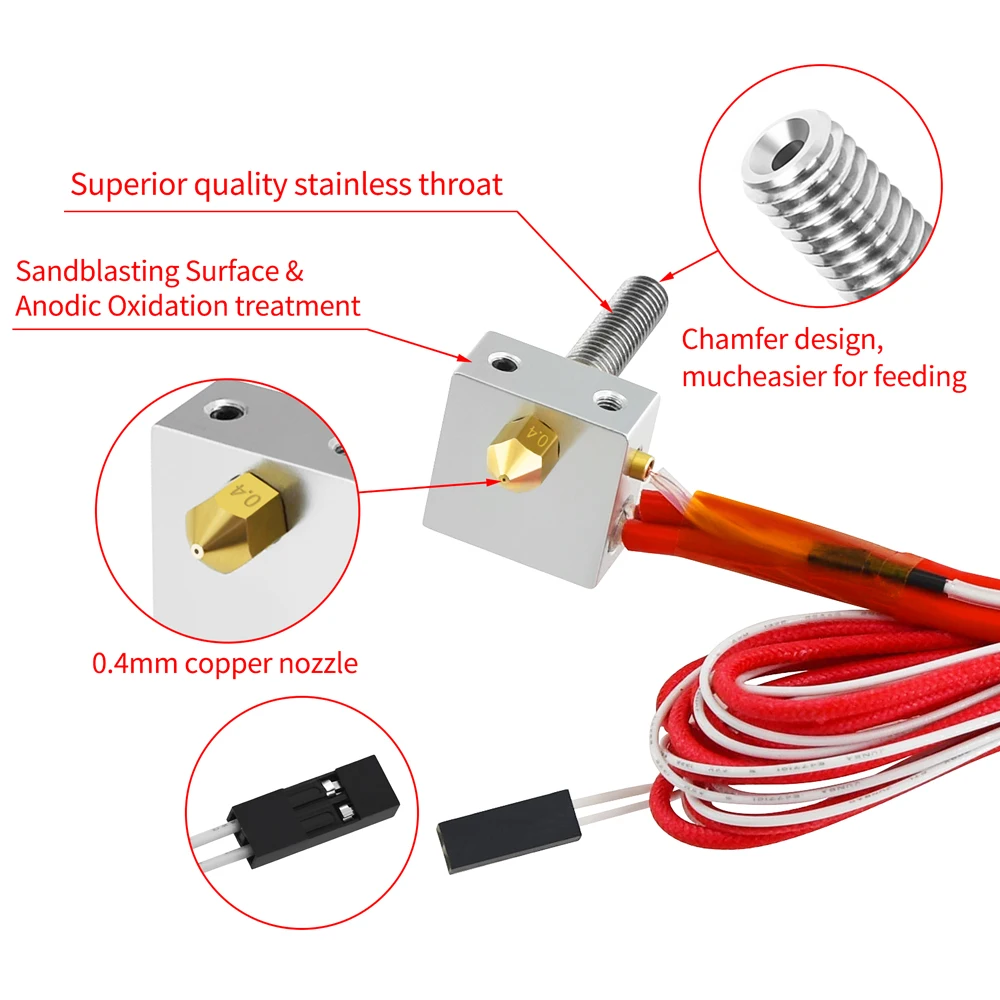 Mk8 hotend kit 12v40w mk8 extrusora de curto alcance direto cabeça quente 1.75mm/0.4mm garganta aquecedor bloco bico para impressora 3d anet a2 a8