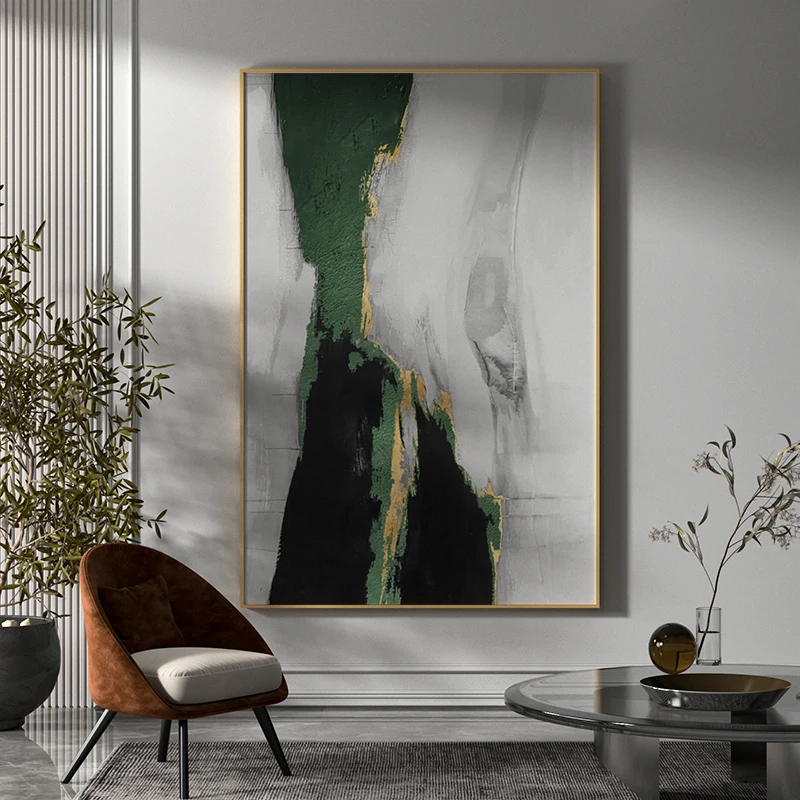 

Original Handmade Abstract Painting Minimalist Modern Canvas Art Decorative Painting Green And Gold Abstract Painting Home Decor