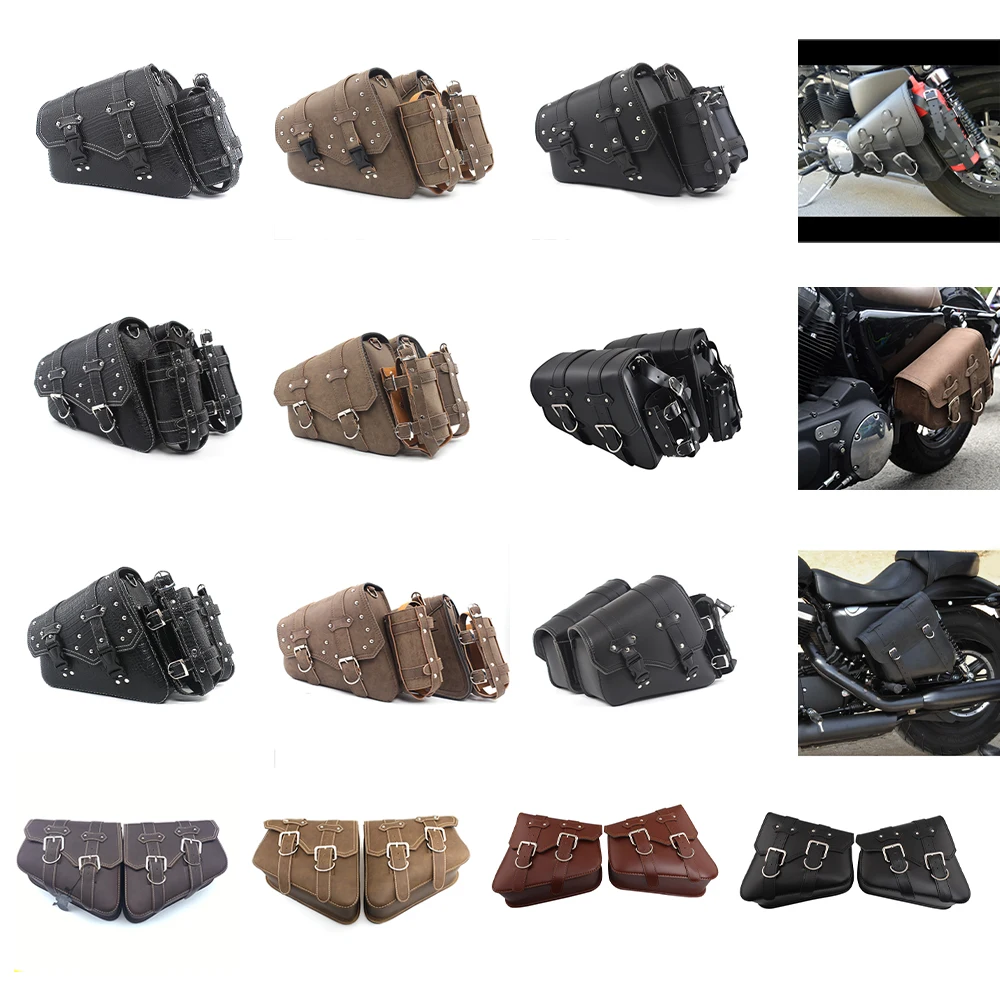 Motorcycle Old School Leather Saddlebag Swingarm Solo Bag w/ Cup Holder For Sportster XL Dyna Softail Scout Sixty Bobber Rebel