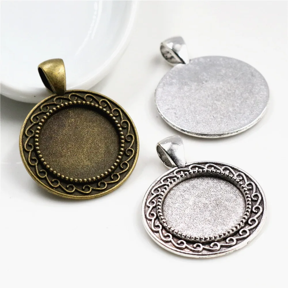 

10pcs 18mm Inner Size Antique Bronze And Silver Plated S Texture Style Cabochon Base Cameo Setting Charms Pendant