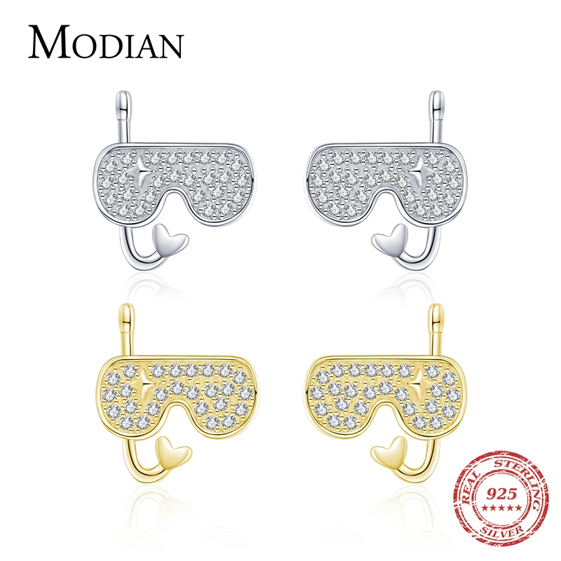 MODIAN Sparkling Swimming Goggles Earring 925 Sterling Silver New Design Fashion Clear CZ Stud Earrings For Women Party Jewelry