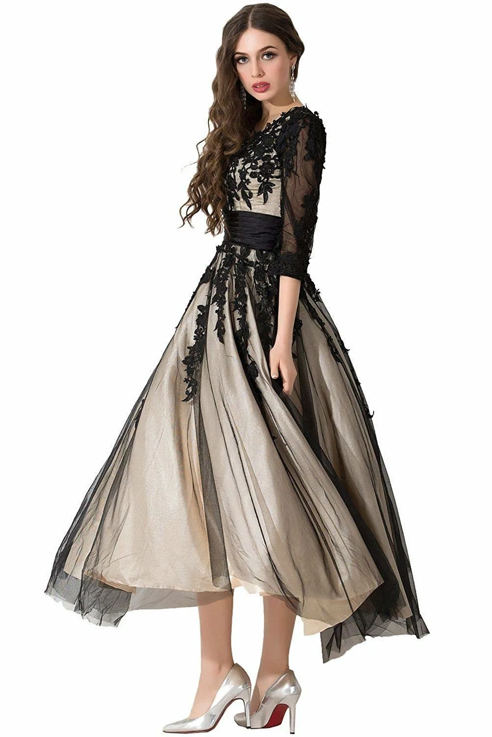 Abito da sera da sera formale lungo in Tulle con Applique in pizzo nero da donna abiti da sposa per la madre Vestidos De Novia