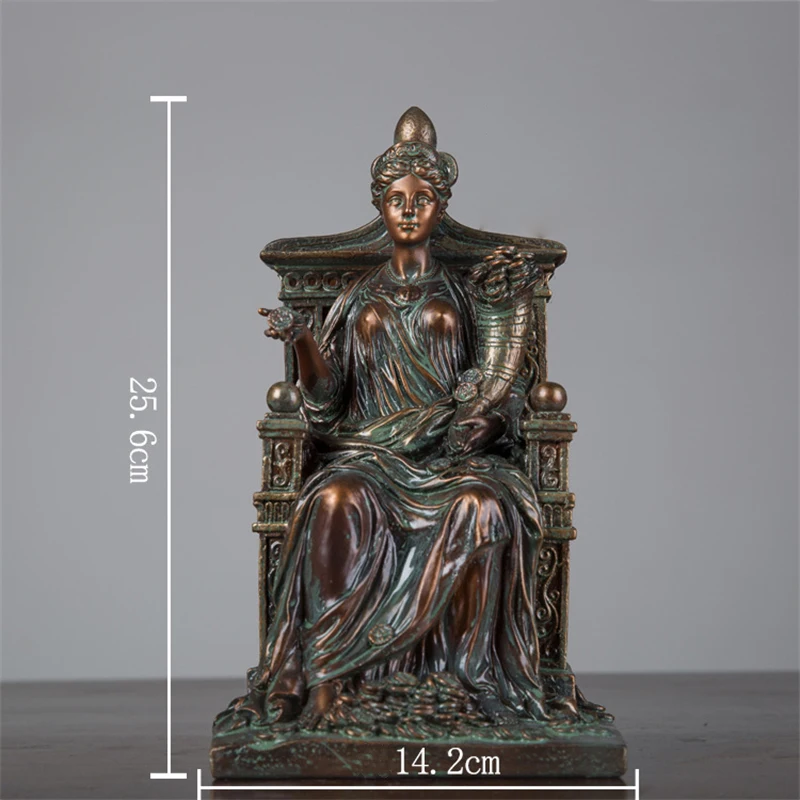 Goddess Fortuna Scuplture Statue of Tyche Greek Mythology Lucky Wealth Figurines Antique Ornament Home Decoration Office Decor