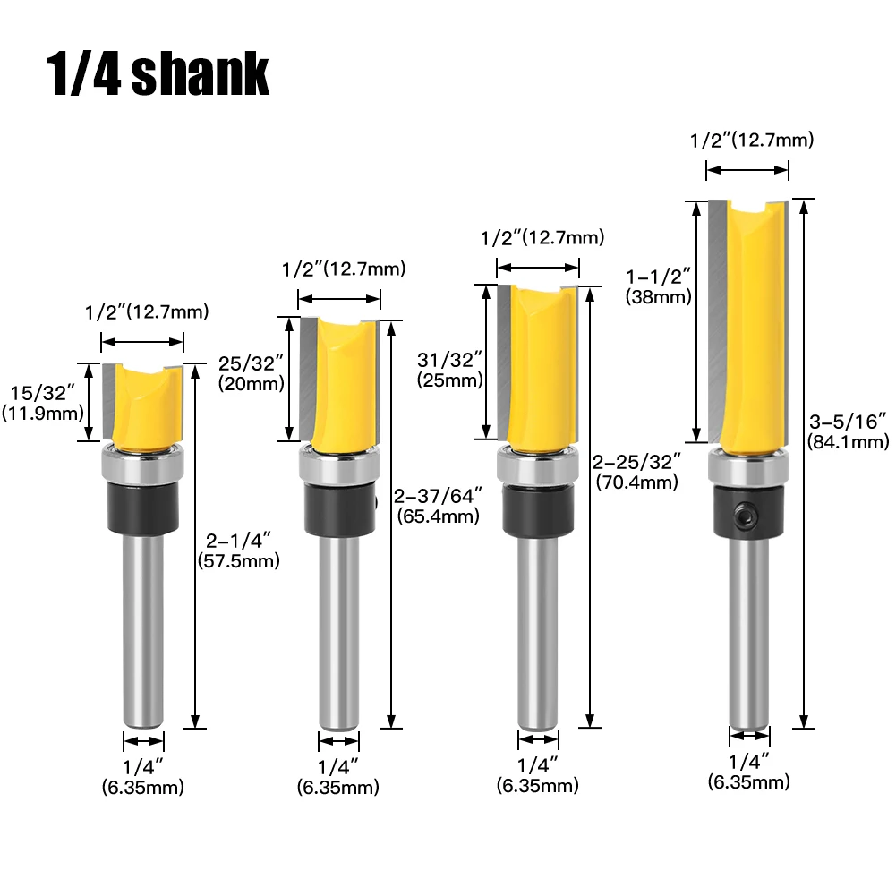 4PCS 1/4 In 6mm Shank Cutter Router Bit Trimming Woodworking Milling Cutter Dual Blades