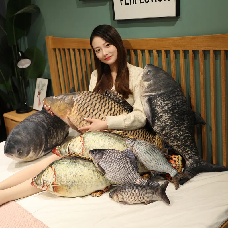 30-100CM Simulation Fish Plush Toys Realistic Tilapia Carp Bream Plush Pillow Stuffed Soft Bed Back Cushion Creative Decor Gift