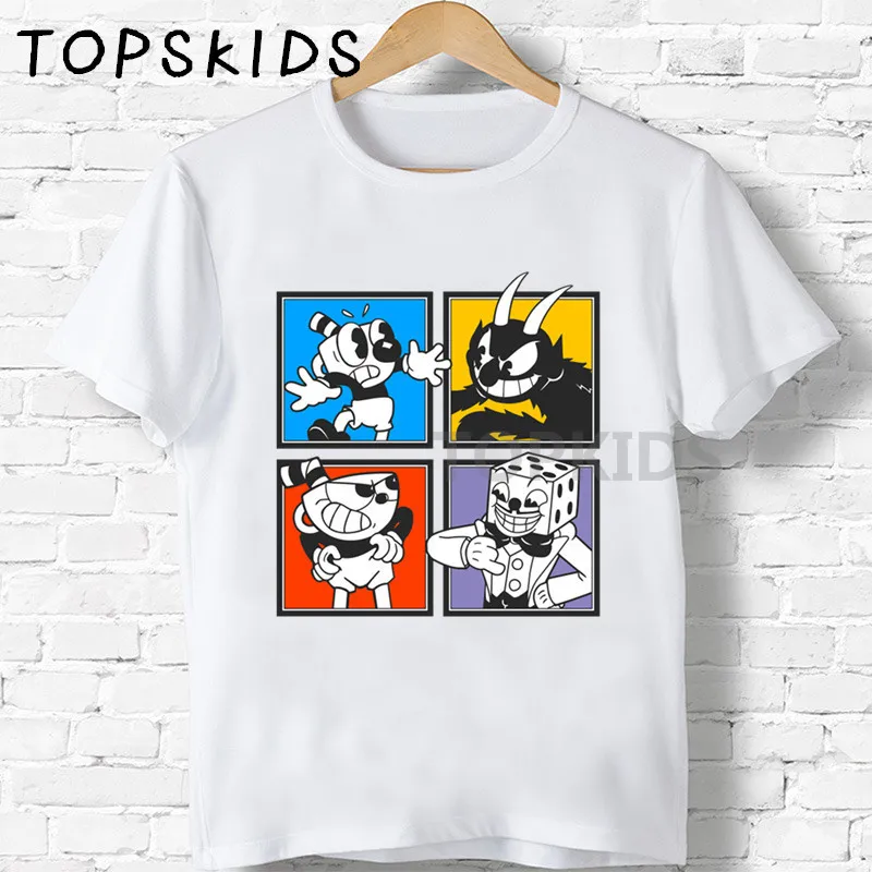 

2021 Dabbing Cuphead Cartoon Print Kids T-shirts Boys Girls Funny Baby Tops Children Summer Short Sleeve T shirt,HKP5199