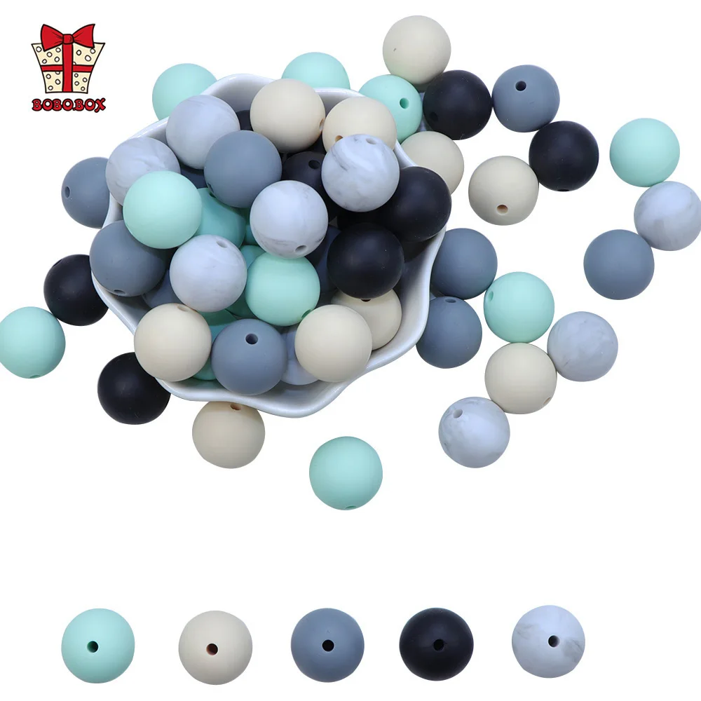 BOBO.BOX 15mm 100pcs Silicone Beads Food Grade Silicone Baby Teething For Necklace Chews Pacifier Chain Clip Beads Soft Silicone