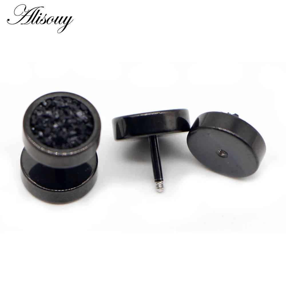 Alisouy 2pc Stainless Steel Earring Punk Round Ore Crystal Men Women Dumbbells Barbell Ear Stud Earrings Piercing Jewelry