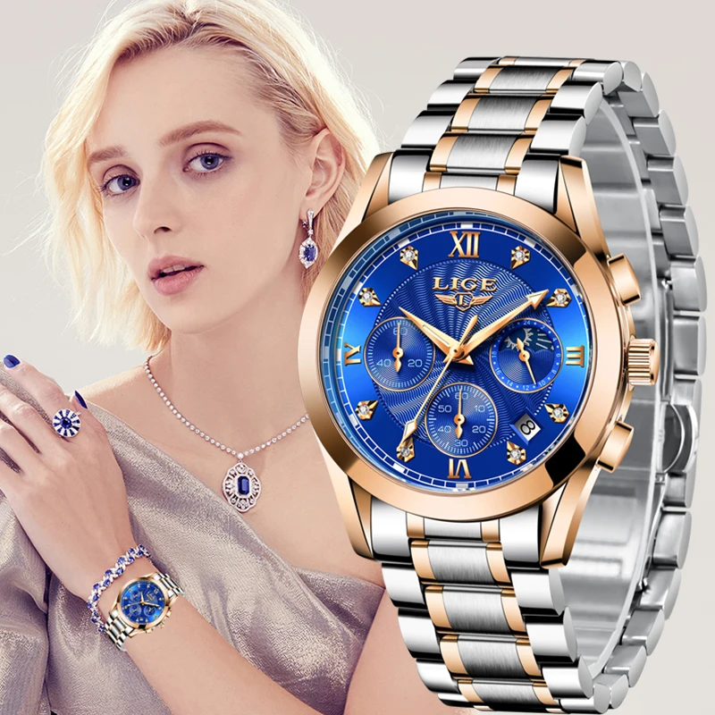 LIGE 2022 New Gold Watch Women Watches Ladies Creative Steel Women\'s Bracelet Watches Female Waterproof Clock Relogio Feminino