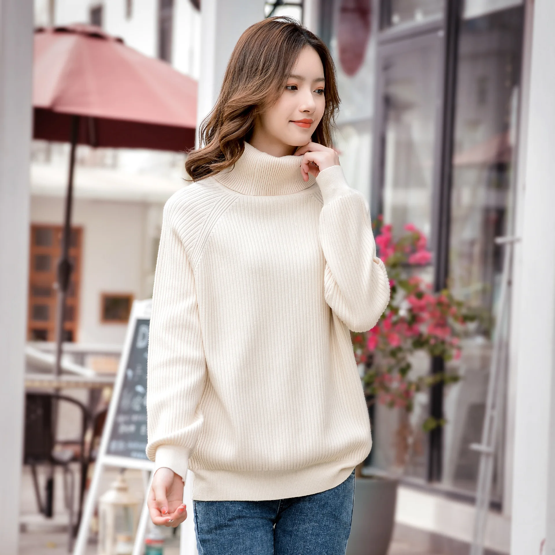 8811 Autumn Winter Women Sweater Pullover Fashion Korean Yellow Versatile Turtleneck Long Sleeve Loose Casual Female Knitted Top