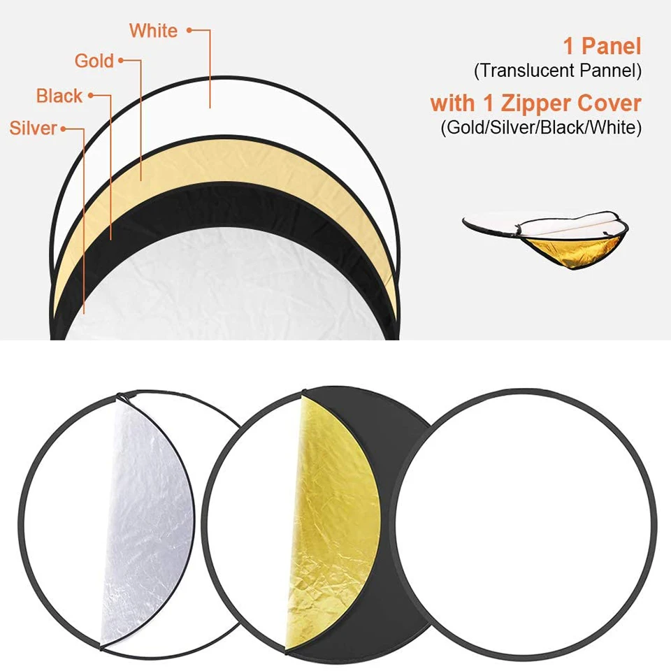 43 "110Cm 5in1 Chụp Ảnh Phản Quang Thu Gọn Di Động Ánh Sáng Khuếch Tán Tinh Dầu Tròn Ảnh Mờ Bạc Đen Trắng Vàng