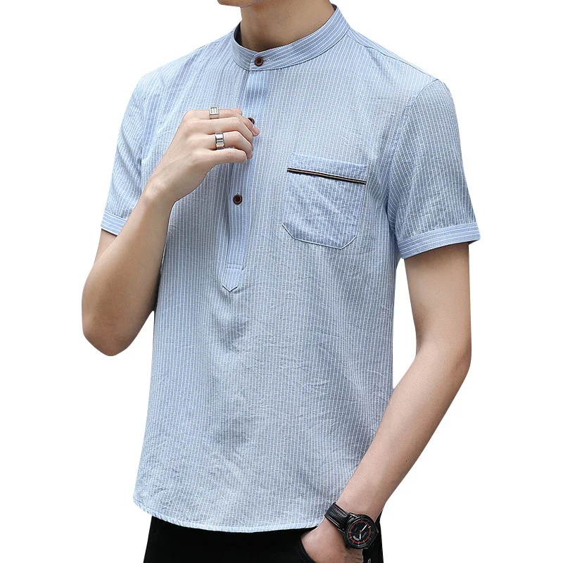 

Summer Fashion Men's Cardigan Youth Short Sleeve Simplicity Small Fresh Retro Stripe Shirt Loose Personality All-match Casual