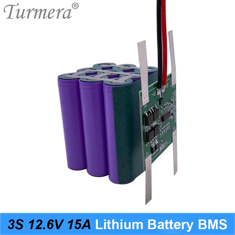 Turmera 12.6V 3S 15A BMS 18650 Lithium Battery Protected Board for 10.8V 12V Screwdriver Drill or Uninterrupted Power Supply Use