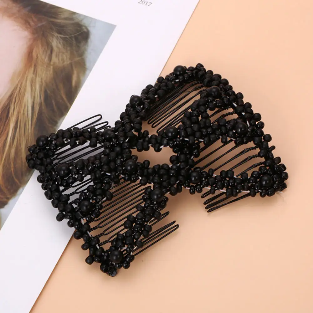 Women DIY Hair Accessories Pearl Beaded Elastic Hair Claw Hairpin Magic Comb Up-Do Hairstyle Bun Maker Tool Ponytail Hairdo