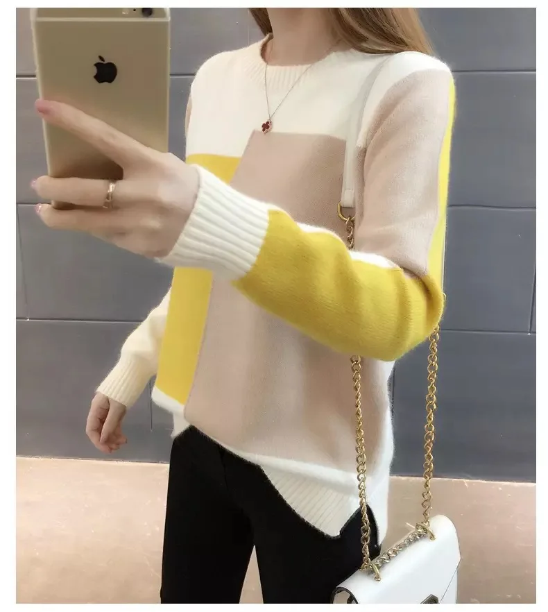 New Multicolor Autumn Winter Women Sweater 2019 Long Sleeve O-Neck Knitted Jumper Top Loose Casual Warm Femme Sweater