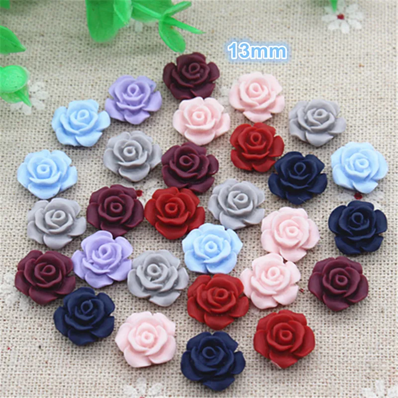 50 sztuk mieszane kolory antyczne Vintage róża z żywicy kwiaty Flatback Cabochon DIY biżuteria/Craft Scrapbooking dekoracja, 13mm