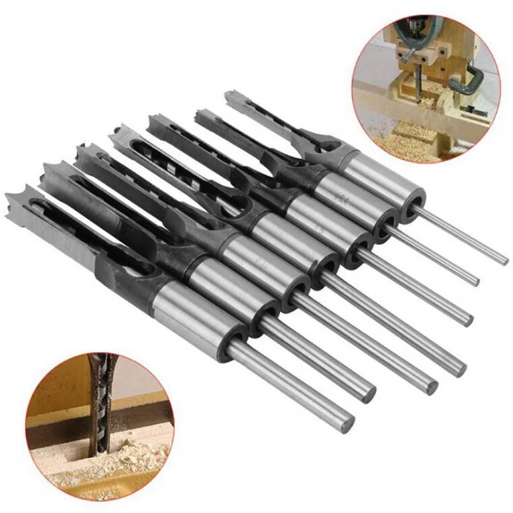 HSS Twist Drill Bits Woodworking Drill Tools Kit Set Square Auger Mortising Chisel Drill Set Square Hole Extended Saw 6.4mm~16mm