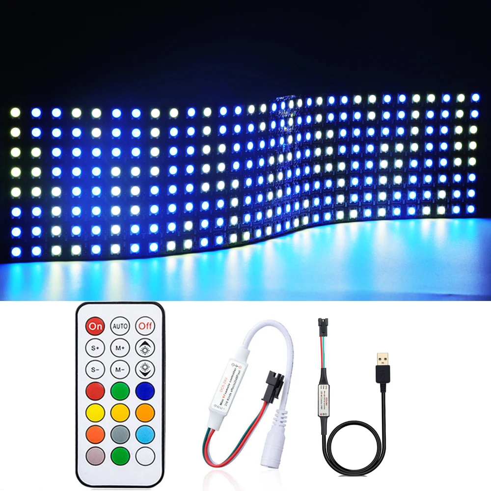 WS2812B LED Panel Screen 8*8 16*16 8*32 Pixels Module Light,and 21Keys RF Led Controller kit