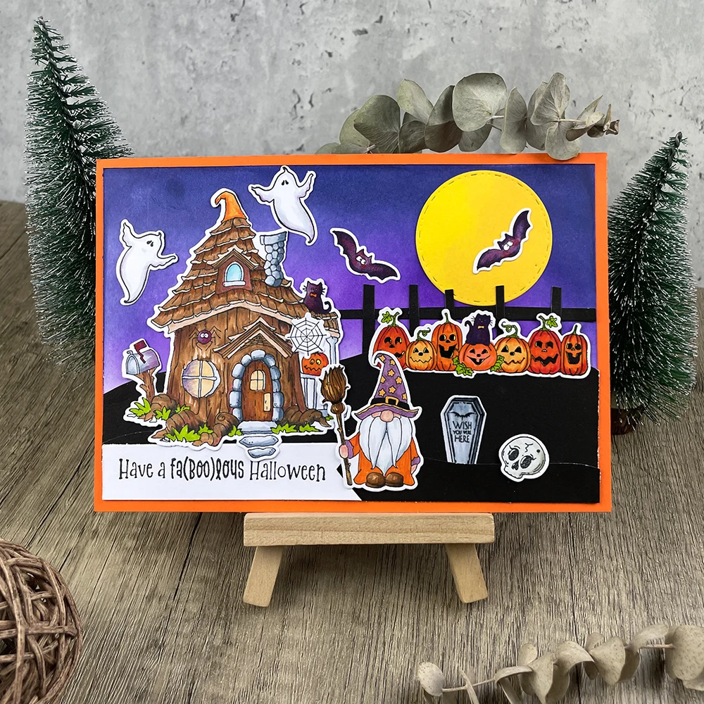 MangoCraft Halloween Gnome wykrojniki wyczyść znaczek zamek DIY Scrapbooking umiera Stampset papierowych kartek...