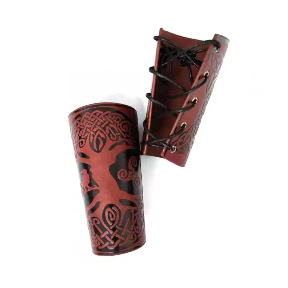 Toten Design Nordic Viking Odin Tree of Life Bangles for Man Riding Protective Gear Embossed Wide Leather Wristband Punk Jewelry view 6
